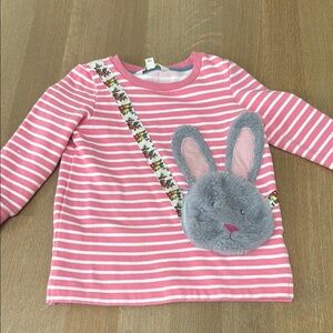 Mini Boden Pink and Gray Long Sleeve Tee with Bunny Design